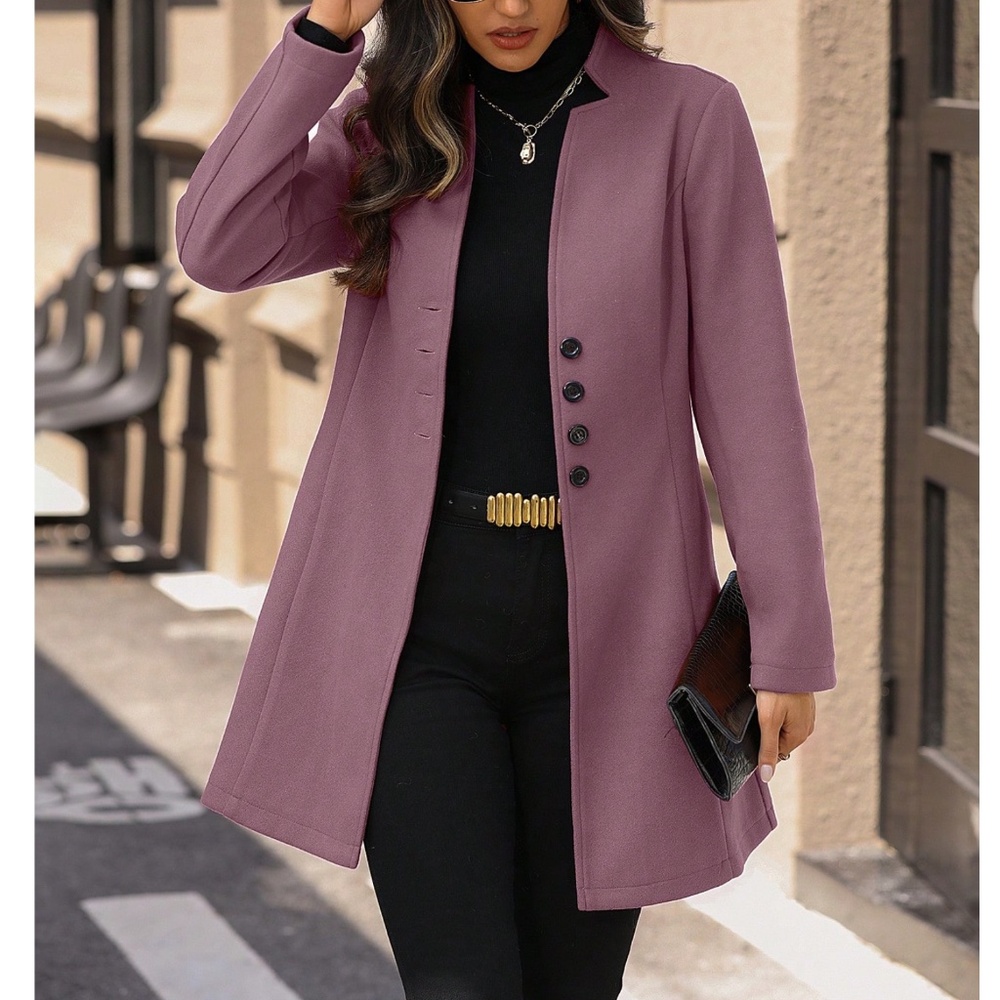 Solid Button Closure Loose Fit Jacket Coat - Picture 2 of 9